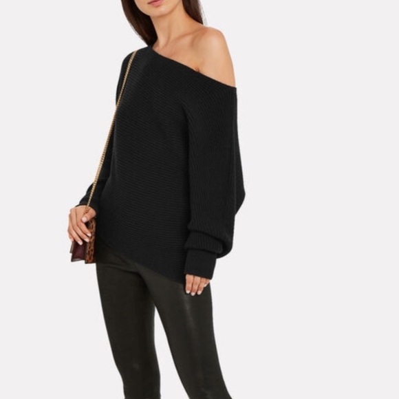 Intermix Black Jacqueline Off-the-Shoulder Slouchy Sweater - Picture 3 of 12